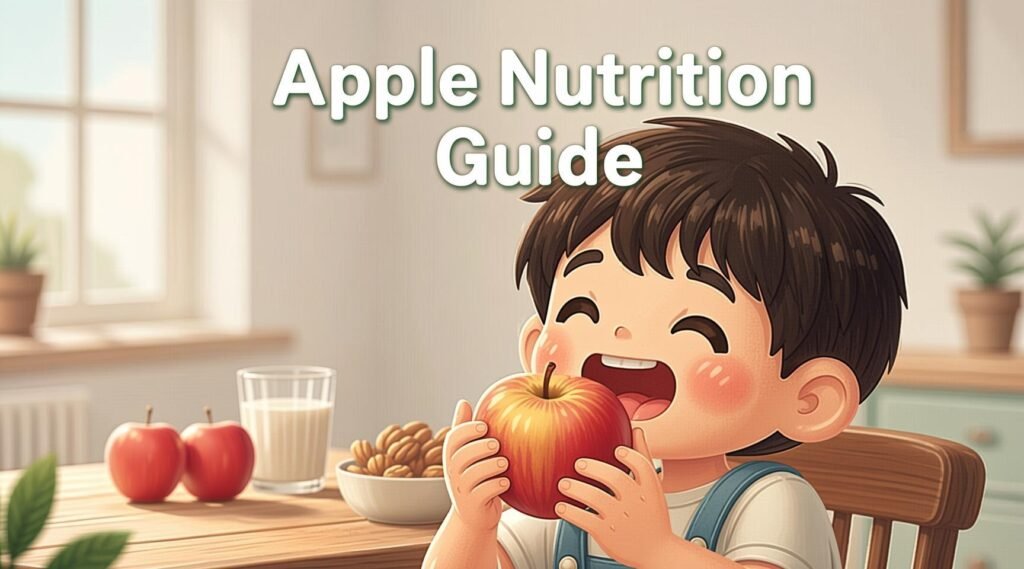 A image of children eating apple with smile.