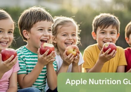 A image of children eating apple with smile.