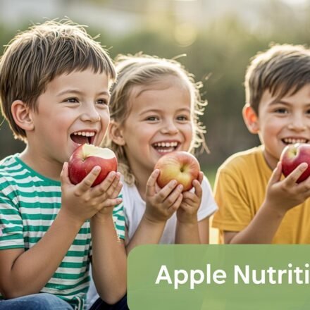 A image of children eating apple with smile.
