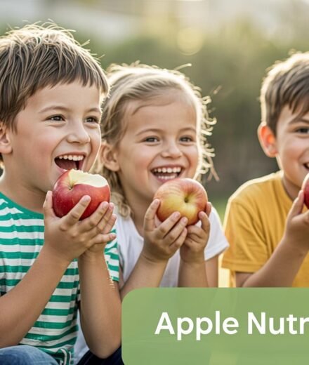 A image of children eating apple with smile.
