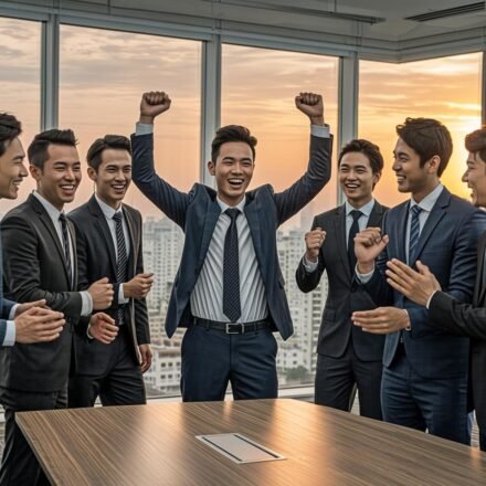 a man achieving the goal for the company.