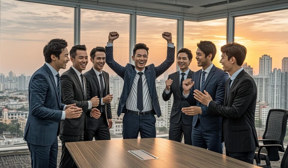 a man achieving the goal for the company.